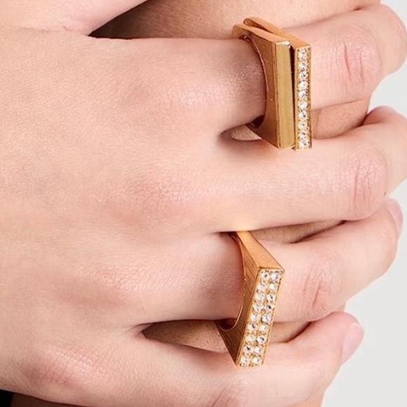 Kenneth Jay Lane 3pc. Gold & Crystal Unique Ring Set - Picture 3 of 14